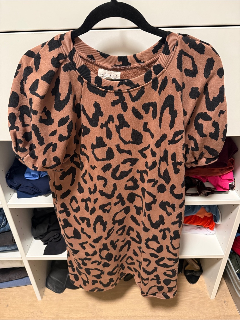 Velvet Brown and Black Leopard Puff Sleeve Mini